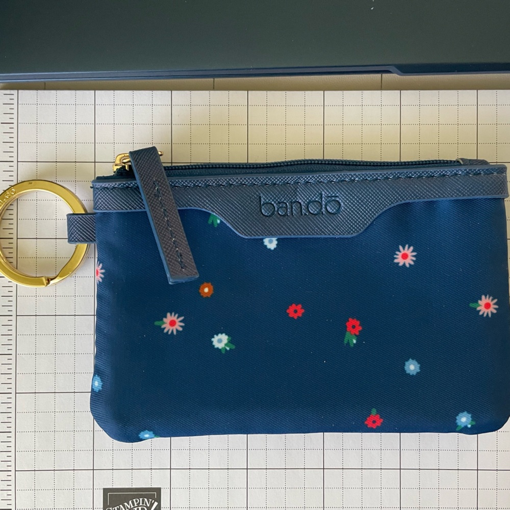 ban.do Card ID Floral Holder Case + Key Fob Chain Navy Blue